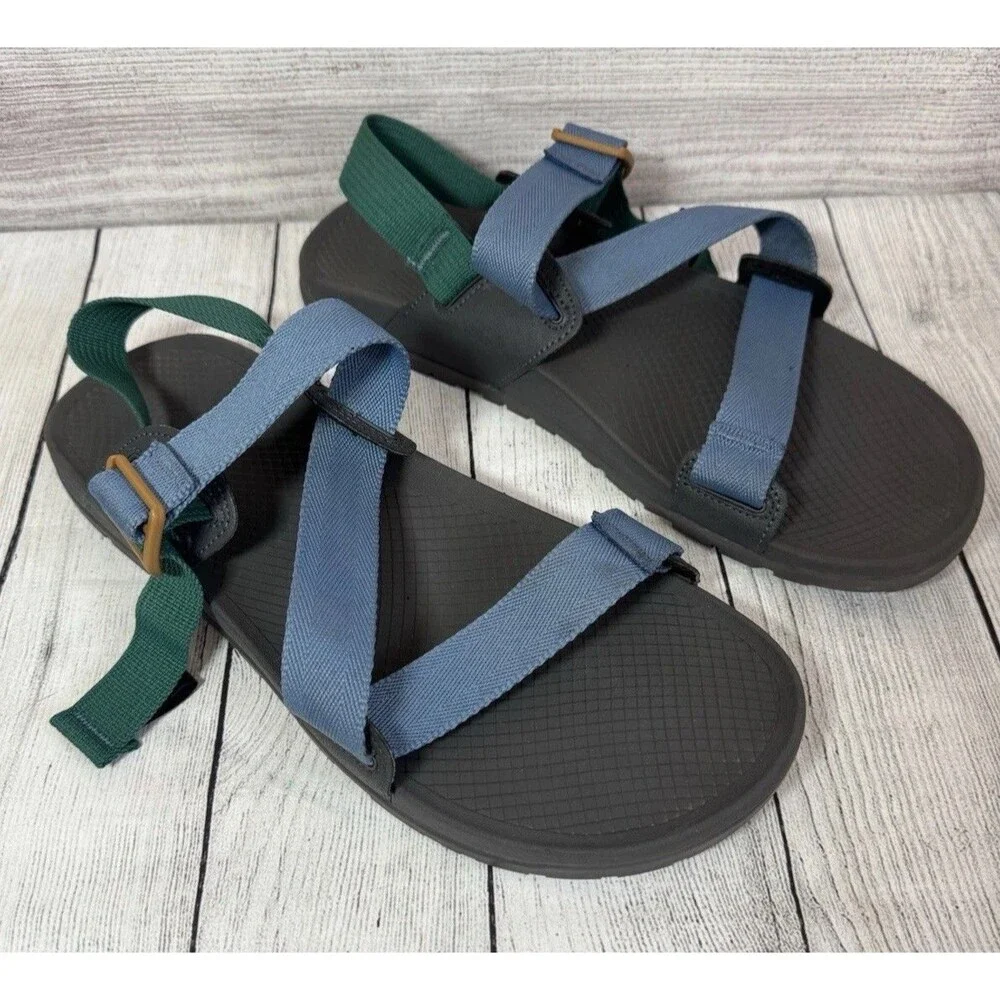 Chaco Mens Lowdown Strappy Sport Sandals Blue Green Polyester Size 10